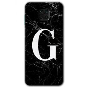 Xiaomi Redmi Note 9 Pro Siyah Mermer Desenli G Harfi Baskılı Uyumlu Silikon Kılıf