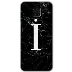 Xiaomi Redmi Note 9 Pro Siyah Mermer Desenli İ Harfi Baskılı Uyumlu Silikon Kılıf