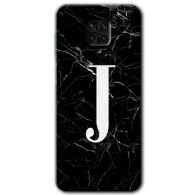 Xiaomi Redmi Note 9 Pro Siyah Mermer Desenli J Harfi Baskılı Uyumlu Silikon Kılıf