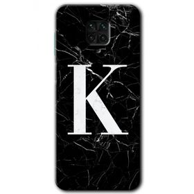 Xiaomi Redmi Note 9 Pro Siyah Mermer Desenli K Harfi Baskılı Uyumlu Silikon Kılıf