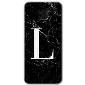 Xiaomi Redmi Note 9 Pro Siyah Mermer Desenli L Harfi Baskılı Uyumlu Silikon Kılıf
