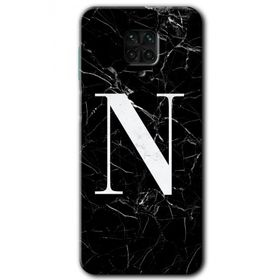 Xiaomi Redmi Note 9 Pro Siyah Mermer Desenli N Harfi Baskılı Uyumlu Silikon Kılıf