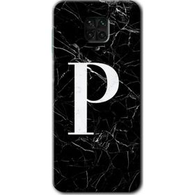 Xiaomi Redmi Note 9 Pro Siyah Mermer Desenli P Harfi Baskılı Uyumlu Silikon Kılıf