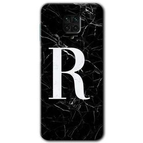 Xiaomi Redmi Note 9 Pro Siyah Mermer Desenli R Harfi Baskılı Uyumlu Silikon Kılıf