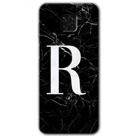 Xiaomi Redmi Note 9 Pro Siyah Mermer Desenli R Harfi Baskılı Uyumlu Silikon Kılıf