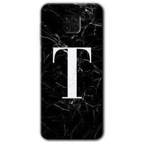 Xiaomi Redmi Note 9 Pro Siyah Mermer Desenli T Harfi Baskılı Uyumlu Silikon Kılıf