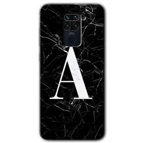 Xiaomi Redmi Note 9 Siyah Mermer Desenli A Harfi Baskılı Uyumlu Silikon Kılıf