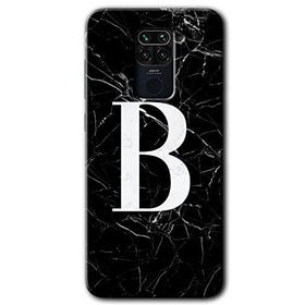 Xiaomi Redmi Note 9 Siyah Mermer Desenli B Harfi Baskılı Uyumlu Silikon Kılıf
