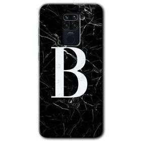 Xiaomi Redmi Note 9 Siyah Mermer Desenli B Harfi Baskılı Uyumlu Silikon Kılıf