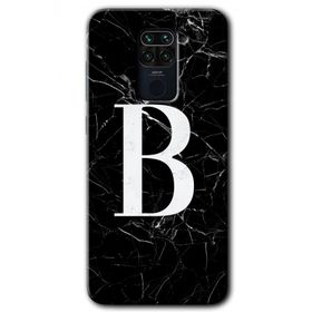 Xiaomi Redmi Note 9 Siyah Mermer Desenli B Harfi Baskılı Uyumlu Silikon Kılıf
