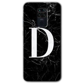 Xiaomi Redmi Note 9 Siyah Mermer Desenli D Harfi Baskılı Uyumlu Silikon Kılıf