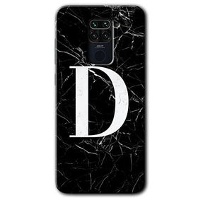 Xiaomi Redmi Note 9 Siyah Mermer Desenli D Harfi Baskılı Uyumlu Silikon Kılıf