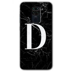 Xiaomi Redmi Note 9 Siyah Mermer Desenli D Harfi Baskılı Uyumlu Silikon Kılıf