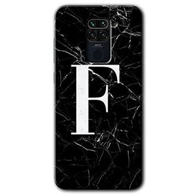 Xiaomi Redmi Note 9 Siyah Mermer Desenli F Harfi Baskılı Uyumlu Silikon Kılıf