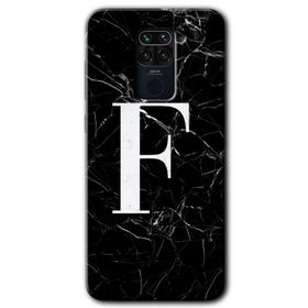 Xiaomi Redmi Note 9 Siyah Mermer Desenli F Harfi Baskılı Uyumlu Silikon Kılıf