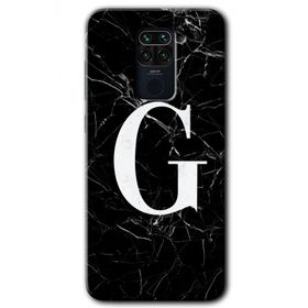 Xiaomi Redmi Note 9 Siyah Mermer Desenli G Harfi Baskılı Uyumlu Silikon Kılıf