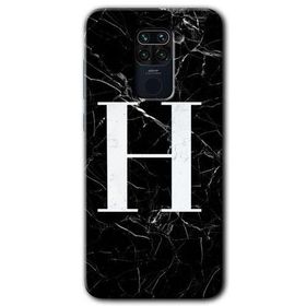 Xiaomi Redmi Note 9 Siyah Mermer Desenli H Harfi Baskılı Uyumlu Silikon Kılıf