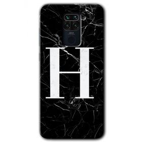 Xiaomi Redmi Note 9 Siyah Mermer Desenli H Harfi Baskılı Uyumlu Silikon Kılıf
