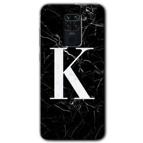 Xiaomi Redmi Note 9 Siyah Mermer Desenli K Harfi Baskılı Uyumlu Silikon Kılıf