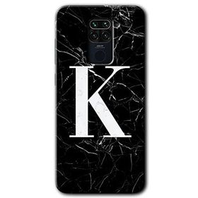 Xiaomi Redmi Note 9 Siyah Mermer Desenli K Harfi Baskılı Uyumlu Silikon Kılıf