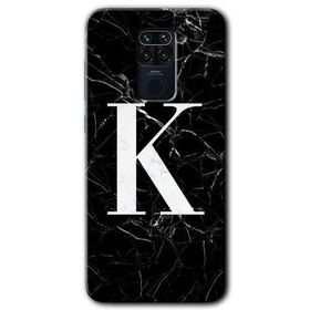 Xiaomi Redmi Note 9 Siyah Mermer Desenli K Harfi Baskılı Uyumlu Silikon Kılıf