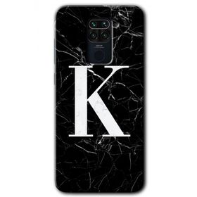 Xiaomi Redmi Note 9 Siyah Mermer Desenli K Harfi Baskılı Uyumlu Silikon Kılıf