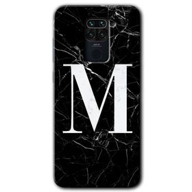 Xiaomi Redmi Note 9 Siyah Mermer Desenli M Harfi Baskılı Uyumlu Silikon Kılıf