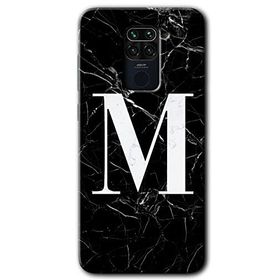 Xiaomi Redmi Note 9 Siyah Mermer Desenli M Harfi Baskılı Uyumlu Silikon Kılıf