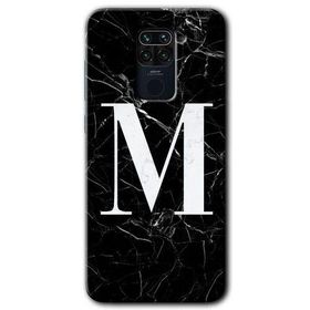 Xiaomi Redmi Note 9 Siyah Mermer Desenli M Harfi Baskılı Uyumlu Silikon Kılıf