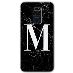 Xiaomi Redmi Note 9 Siyah Mermer Desenli M Harfi Baskılı Uyumlu Silikon Kılıf