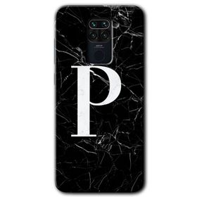 Xiaomi Redmi Note 9 Siyah Mermer Desenli P Harfi Baskılı Uyumlu Silikon Kılıf