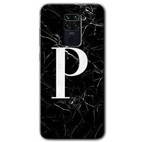 Xiaomi Redmi Note 9 Siyah Mermer Desenli P Harfi Baskılı Uyumlu Silikon Kılıf