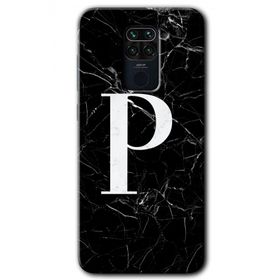 Xiaomi Redmi Note 9 Siyah Mermer Desenli P Harfi Baskılı Uyumlu Silikon Kılıf