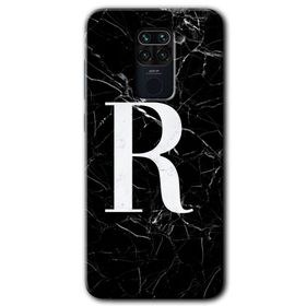 Xiaomi Redmi Note 9 Siyah Mermer Desenli R Harfi Baskılı Uyumlu Silikon Kılıf