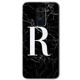 Xiaomi Redmi Note 9 Siyah Mermer Desenli R Harfi Baskılı Uyumlu Silikon Kılıf