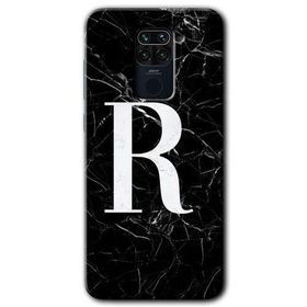 Xiaomi Redmi Note 9 Siyah Mermer Desenli R Harfi Baskılı Uyumlu Silikon Kılıf