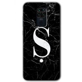Xiaomi Redmi Note 9 Siyah Mermer Desenli Ş Harfi Baskılı Uyumlu Silikon Kılıf