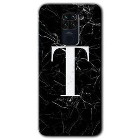 Xiaomi Redmi Note 9 Siyah Mermer Desenli T Harfi Baskılı Uyumlu Silikon Kılıf