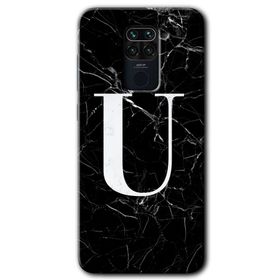 Xiaomi Redmi Note 9 Siyah Mermer Desenli U Harfi Baskılı Uyumlu Silikon Kılıf