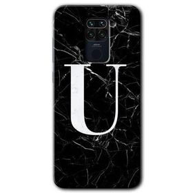 Xiaomi Redmi Note 9 Siyah Mermer Desenli U Harfi Baskılı Uyumlu Silikon Kılıf