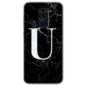 Xiaomi Redmi Note 9 Siyah Mermer Desenli U Harfi Baskılı Uyumlu Silikon Kılıf