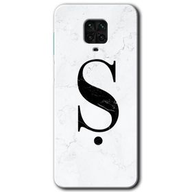 Xiaomi Redmi Note 9S Beyaz Mermer Desenli M Harfi Baskılı Uyumlu Silikon Kılıf