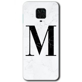 Xiaomi Redmi Note 9S Beyaz Mermer Desenli M Harfi Baskılı Uyumlu Silikon Kılıf