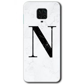 Xiaomi Redmi Note 9S Beyaz Mermer Desenli N Harfi Baskılı Uyumlu Silikon Kılıf