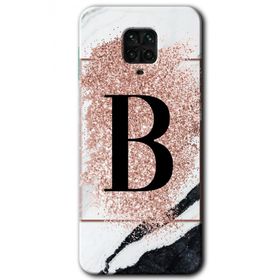 Xiaomi Redmi Note 9S Pembe Mermer Desenli B Harfi Baskılı Uyumlu Silikon Kılıf