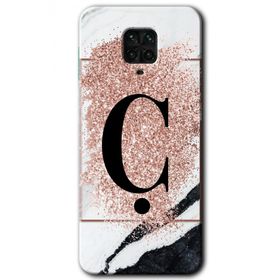 Xiaomi Redmi Note 9s Pembe Mermer Desenli Ç Harfi Baskılı Uyumlu Silikon Kılıf