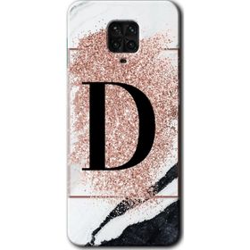 Xiaomi Redmi Note 9s Pembe Mermer Desenli D Harfi Baskılı Uyumlu Silikon Kılıf