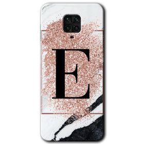 Xiaomi Redmi Note 9s Pembe Mermer Desenli E Harfi Baskılı Uyumlu Silikon Kılıf