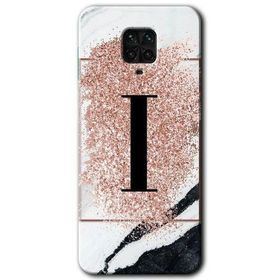 Xiaomi Redmi Note 9s Pembe Mermer Desenli I Harfi Baskılı Uyumlu Silikon Kılıf