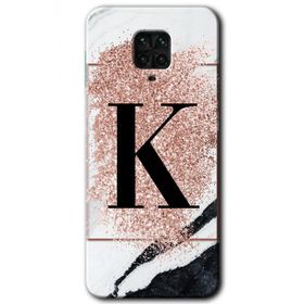 Xiaomi Redmi Note 9s Pembe Mermer Desenli K Harfi Baskılı Uyumlu Silikon Kılıf